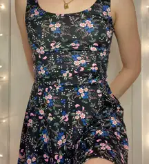 H&M Divided Black Floral Skater Dress