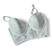 Jessica Simpson White Floral Lace Corset Bra Bustier 36C Underwire Boning Mesh