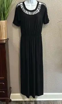 #375 Candalite black knit, cut out maxi dress size medium