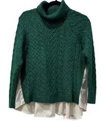 Anthropologie Turtleneck Green Cableknit Twofor Relaxed Chunky Sweater Size XS