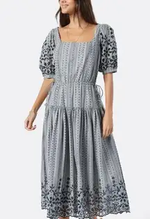 Joie  Nashua Maxi Dress Linen Eyelet Floral Blue Tie Size XXS NWT