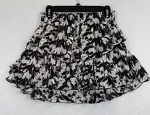 LoveShackFancy Skirt Size‎ 2 Mini Ruffle Tiered Black White Silk Floral READ