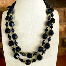 Vintage Navy and Gold tone capped Beaded doublele strand Necklace