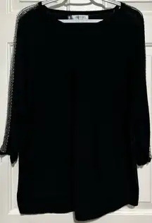 Jennifer Lopez Women's Black Long Sleeve‎ Pullover Sweater Silver Beading Size L