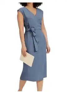 Japanese GoWeave Blue Wrap Sheath Midi Dress