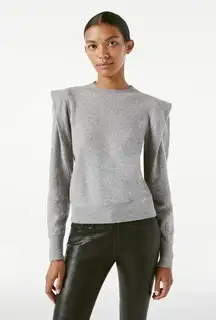 FRAME Cashmere Kennedy Sweater Womens Large Gris Heather Gray Flutter Sleeve