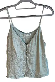 Intimately Free People Cami Top Button Front Crinkle Blue Tank Top Size XS‎