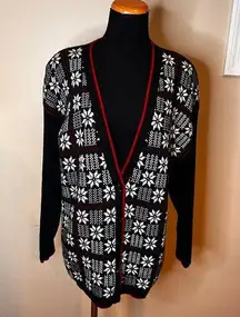 Womens NORTON MCNAUGHTON M Snowflake Fair Isle Nordic CHRISTMAS CARDIGAN SWEATER