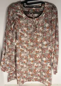 Loft Floral Print Blouse Long Sleeve Women's Size L Boho office workwear