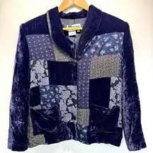 Vintage Y2K 90s Blue Velvet Patchwork Mixed Print Button Front Jacket