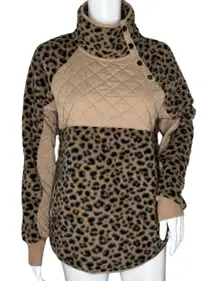 Abercrombie & Fitch Fleece Tan Pullover Leopard‎ Quilted Womens S Cozy Snap Neck