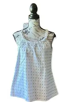 Annie Griffin Blouse Ivory polka dot tie neck pullover tank S Pinup Retro Beach