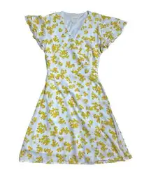 Harper Heritage White & Yellow Floral Wrap Mini Dress US S