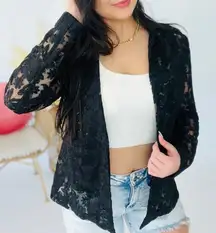 WHITE BIRCH Lace Jacket Woman Medium Black Blazer Sheer Brocade Elegant Formal