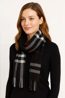 Clara Clark Plaid Winter Scarf – Black/Grey Check — Soft, Warm & Stylish