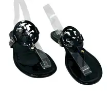 TORY BURCH Black Patent Leather Miller Classic Designer Logo Sandals Size 8.5