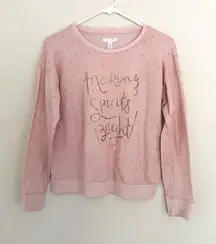 LAUREN CONRAD Christmas Holiday Pullover Sweatshirt Pink Gold Womens PS Small