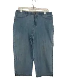 Gloria Vanderbilt Women Denim Cropped Pants Size 14P Split Hem Flat Front