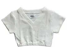 Madewell White Waffle Textured V-Neck Cropped Short Sleeve Top Small NWT