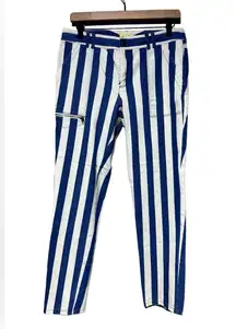 Y2K vibe  Stripe Blue White Ankle Zip Denim Insanely Posh by Q-Mack
 Size 8 EUC