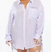 Woven Sleep Shirt Dress Lavender Costal Stripe