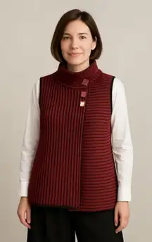 Habitat Sweater Womens Small Red Black Button Knit Vest‎ Asymmetric Artsy Top