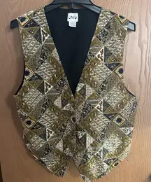 Theo Womens Gold Bead Back Tie VEST Multicolor Geometric Pattern Waistcoat Large