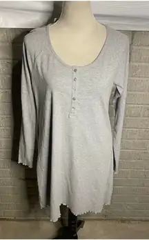 Abound Gray Ribbed Long Sleeve Henley Nightgown Dress Lettuce Hem Size L