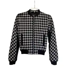 Maje Black White Check Plaid Zip Up Bomber Jacket Women’s Size 36/Small