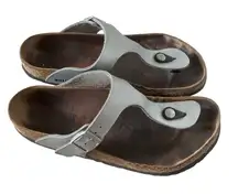Birkenstock Gizeh birko flor metallic silver sandals slip on thong slide Sz 39