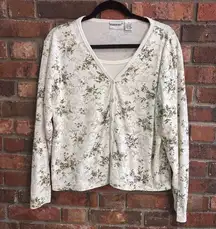Fasion Bug womens floral knit cardigan with built in undershirt white M