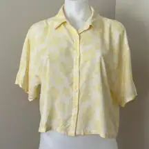 Forever 21 Hawaiian Hibiscus Cropped Button Down Shirt, Medium