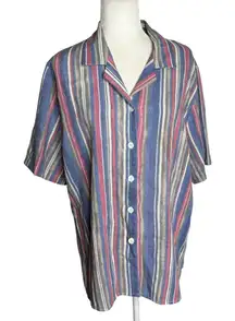Vintage 90s Striped Button Up Shirt XL Short Sleeve Lightweight Collared