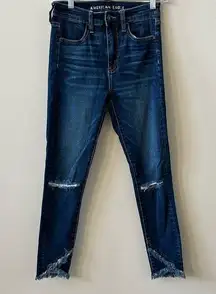 AEO American Eagle Super Hi Rise Jeggings Ripped Dark Wash Size 4