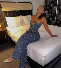 Denim Corset Top And Baggy Jean Set