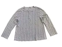 Roller Rabbit Elephant Pattern Henley Long Sleeve Shirt Small Ecclectic Boho