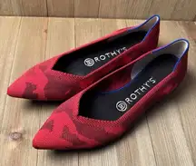 Rothys The Point Flats Slip On Pointed Toe Retired Red Camo Knit Women Size 7 US