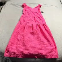 Old Navy Women’s Pink V Neck Gauze Bow Tie Back Tiered MIDI Dress Size Small NWT