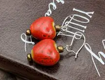 Ceramic Red Heart Spotted Dangle Stainless Steel Earrings