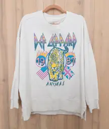 Def Leppard Womens Oversized Sweatshirt Size L White Graphic Rock Band 80s Retro