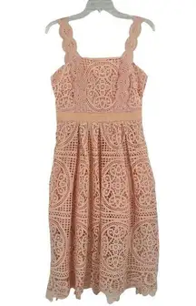 Just Me Crochet Lace Dress Size M Peach Milkmaid Asymmetric Boho Cottage Fairy