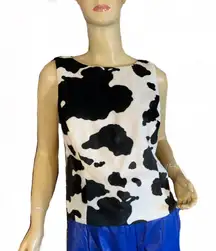 KAREN KANE Y2K WHITE & BLACK FAUX FUR COW PRINT BLOUSE TOP (10)