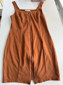 Bailey Blue Rust Orange Square Neck Zip Front Mini Dress Women's Size M Fall