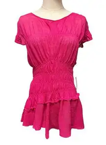 Anthropologie Large Pink Sheer Smocked Tier Ruffle Asymmetrical Sweater Tank Top