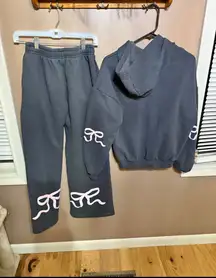 Edikted gray sweat set with pink bow accents XS