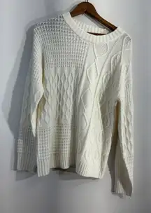 Womans Time & Tru Pullover Sweater Small 4-6 White Long Sleeve Cable Knit