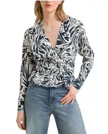 BA&SH Cae Graphic Print Draped V-Neck Long Sleeve Blouse Size Medium NWT