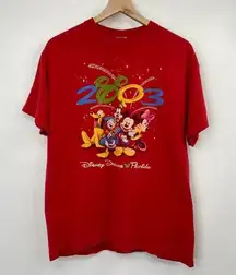 Disney Y2k Vintage  Mickey Mouse & Friends T-Shirt Red Cotton Womens Size Medium