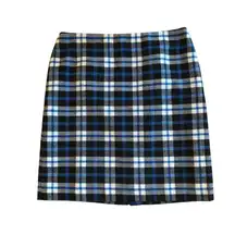 Talbots Wool Blend Plaid Clueless Preppy Skirt Sz 14 Blue Black Lined Classic
