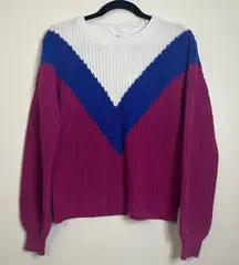 Time and Tru Colorblock Sweater S Lolita Pink Blue White Chevron Pullover‎